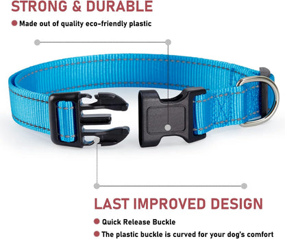 Reflective Dog Collar with Buckle Adjustable Safety Nylon Collars