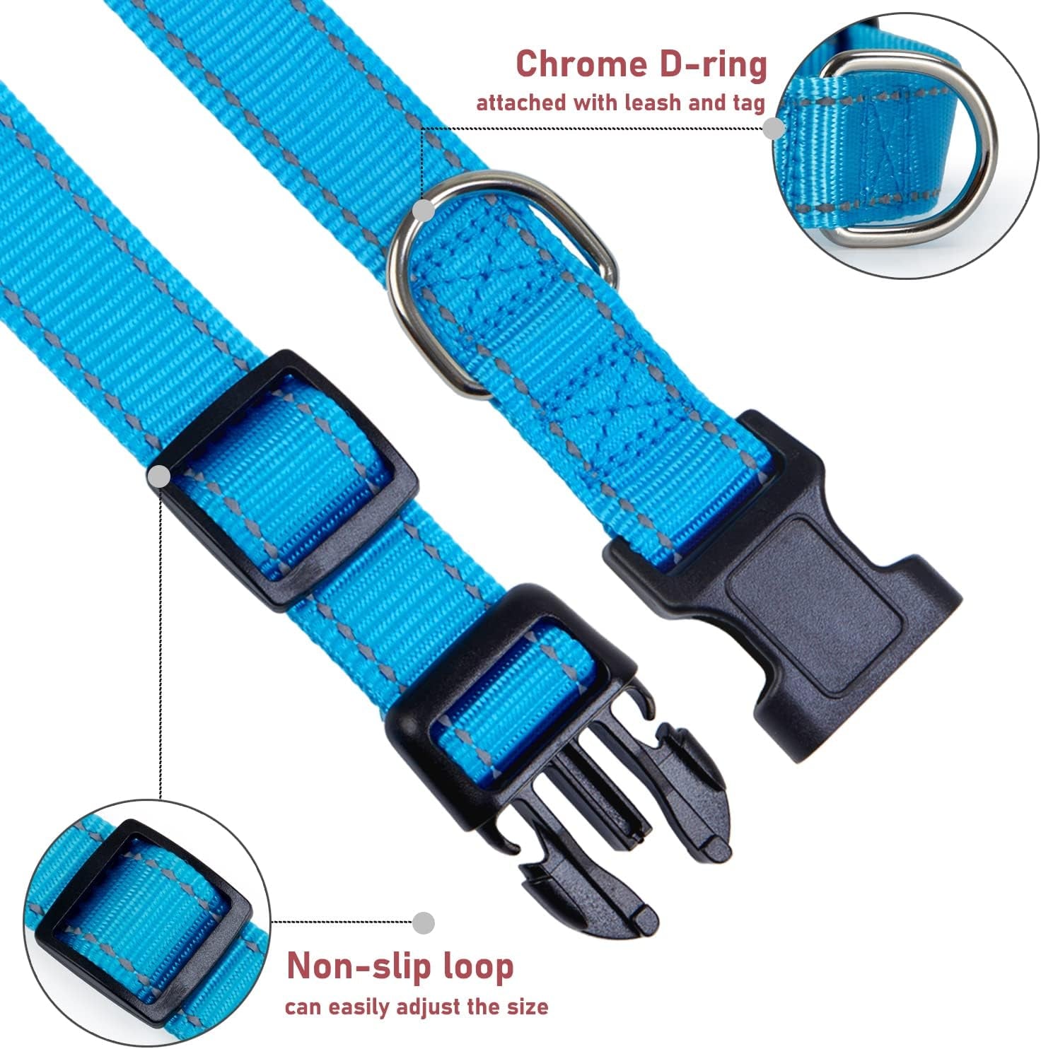 Reflective Dog Collar with Buckle Adjustable Safety Nylon Collars