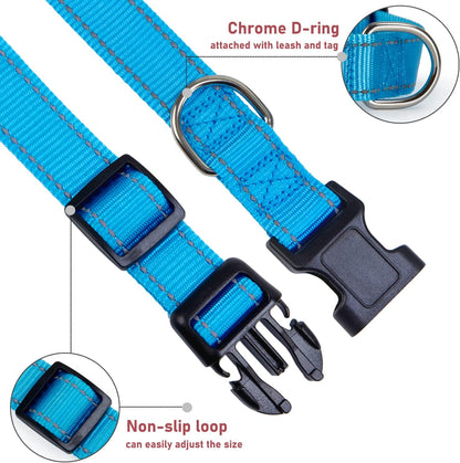 Reflective Dog Collar with Buckle Adjustable Safety Nylon Collars